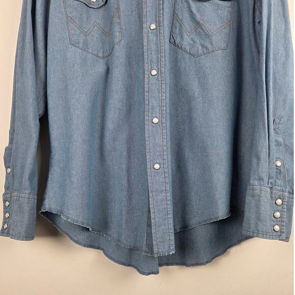 Wrangler Men's Medium Chambray Cowboy Cut Western Firm Finish Work Shirt Size XL - Picture 5 of 9
